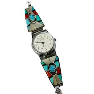 Silver/Turquoise Watch Band with Timex NOT WORKING Native American SUNBURST